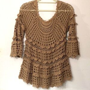 Sundance Neutral Open Knit Crochet Top Cover-up boho beach Medium